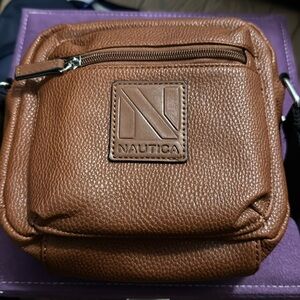 Nautica Brown Faux Leather camera bag. Crossbody purse with canvas strap.